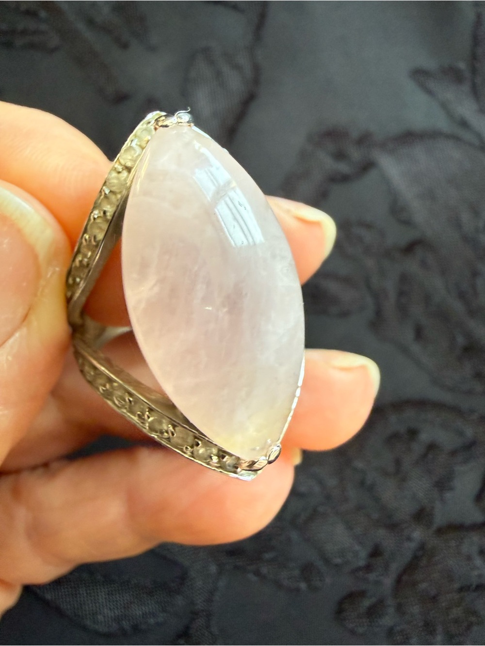 Rose Quartz Marquise Silver Ring - Pink Gemstone Jewelry